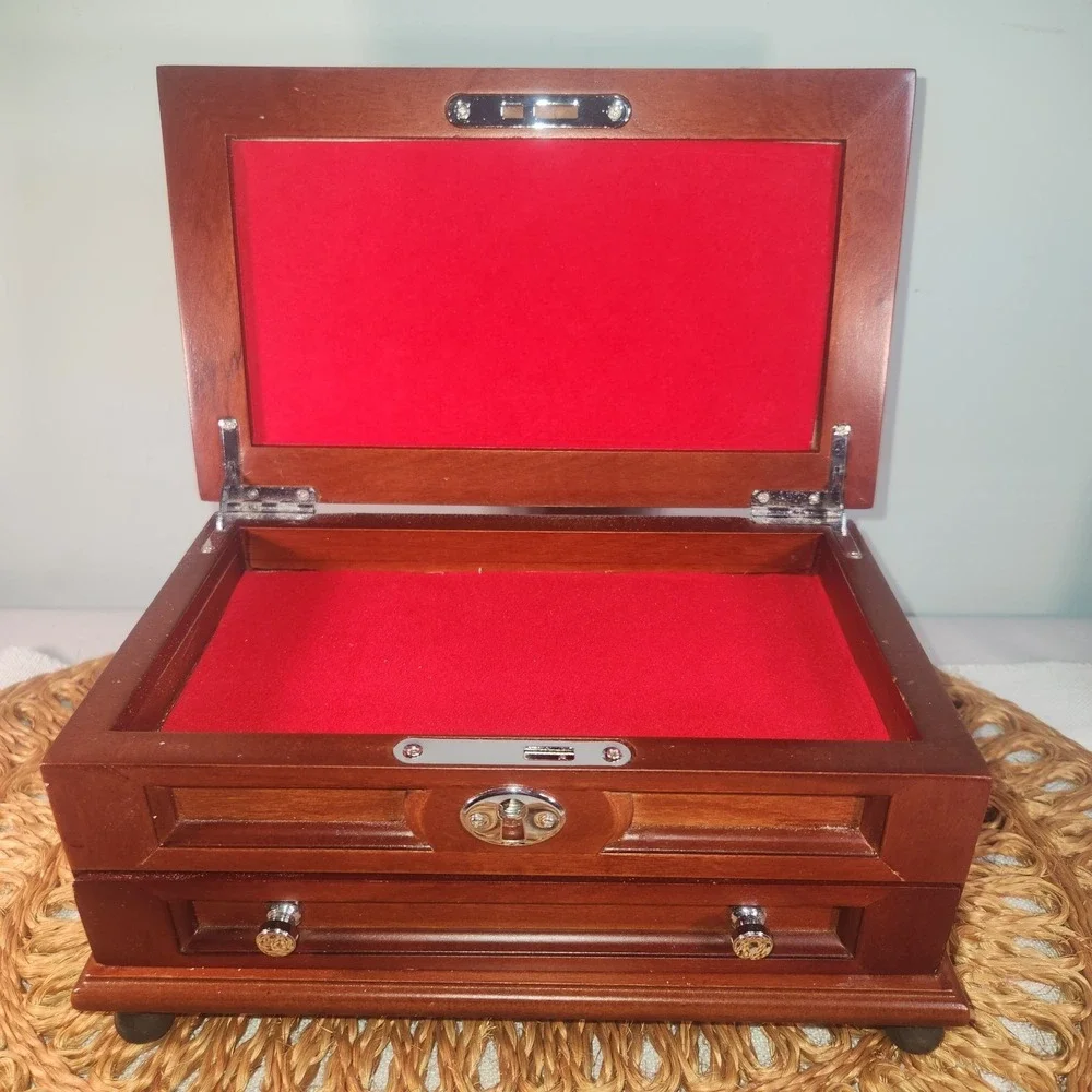 Upcycled Wooden Jewelry Box • Whimsical Victorian Kittens • Red Velvet Lined